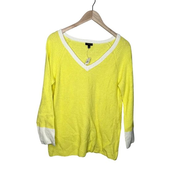 Talbots Womans 0X Varsity Preppy V-Neck Yellow Pullover Sweater - Picture 2 of 9